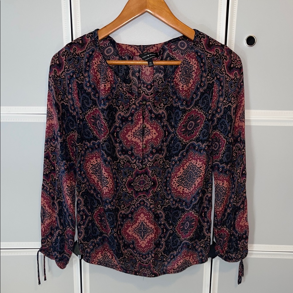 Lucky Brand Women's Blouse - maroon and Blue Pattern